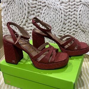 Sam Edelman Red Woven Platform Block Heels